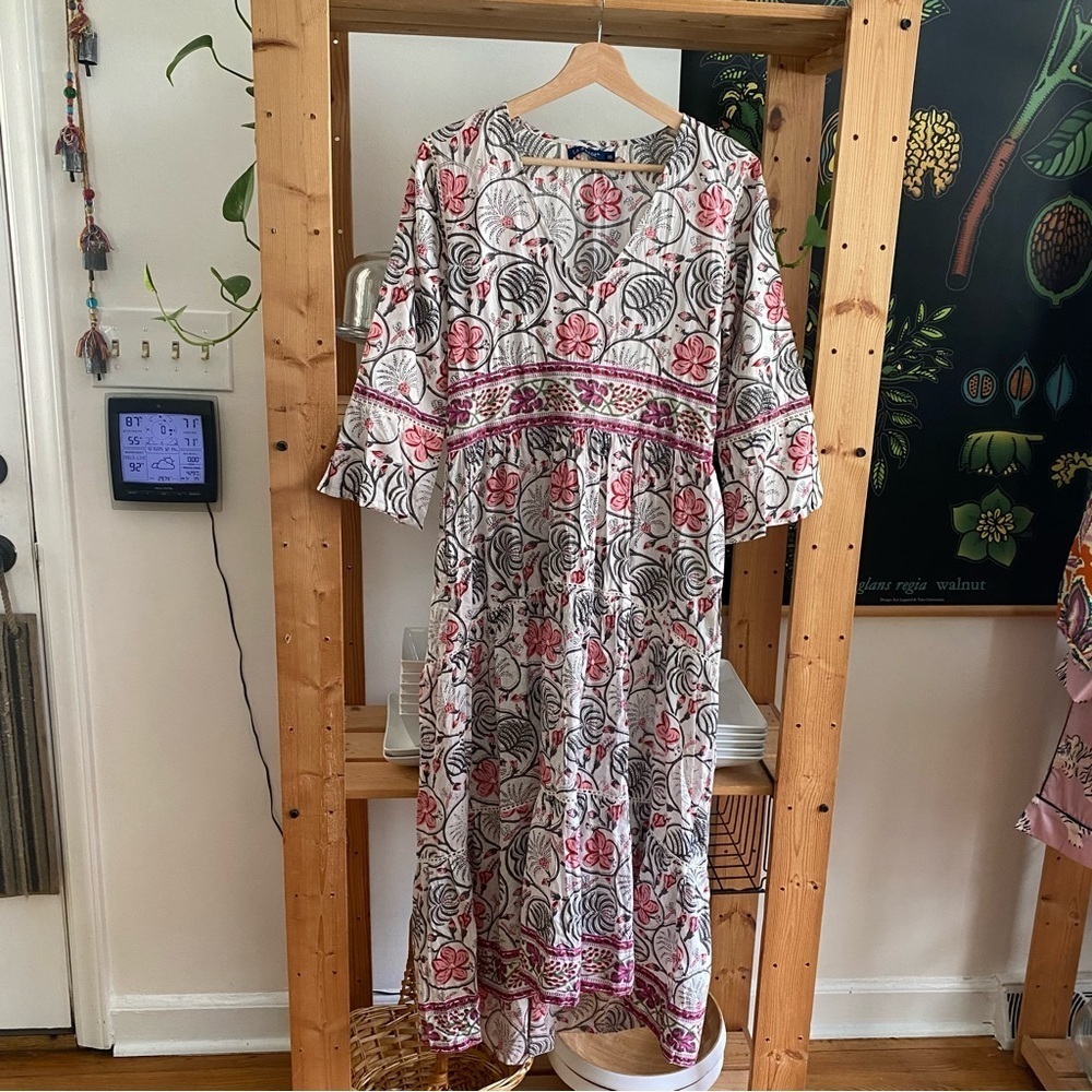 La Plage Pink White Loopy Floral Water Mill Maxi Dress XS - Picture 3 of 16